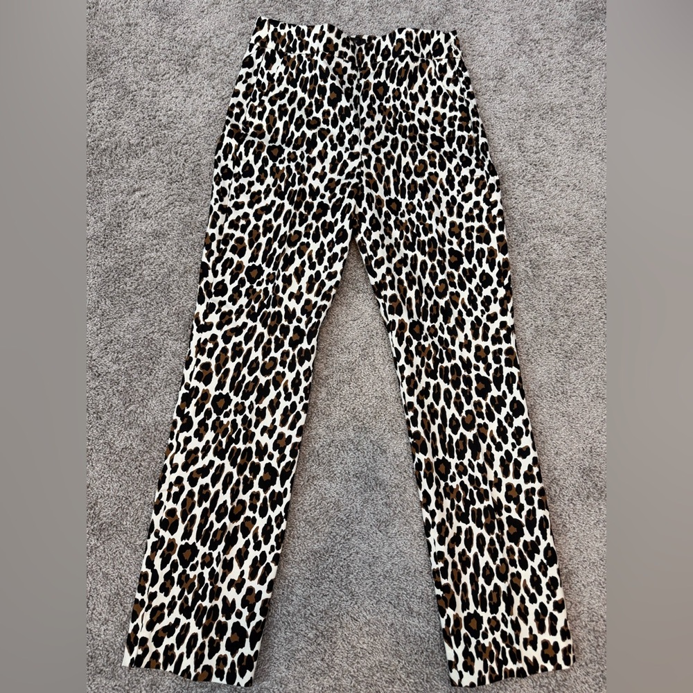 NWT J Crew Remi Cropped Pants, Leopard, Ivory/Pecan, Size 8 Tall